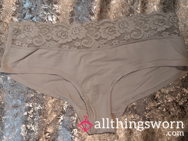 Pale Pink Well Worn Panties With Lace Detail