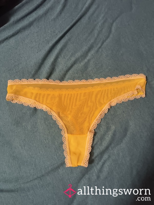 Yellow Sheer Thong With Lace