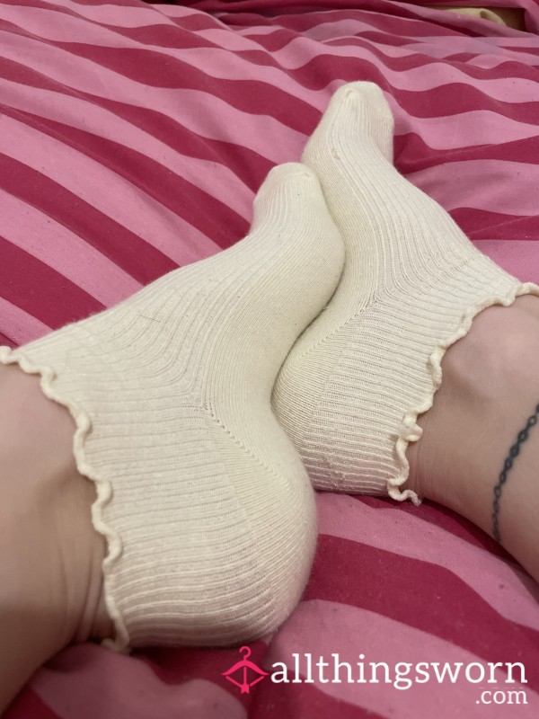 Pastel Yellow Ditsy Girl Ankle Socks Well Worn For Sweaty Workout