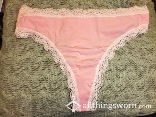 Offer 24 Hour £10.00 Peach Lace Trim Cotton Thong