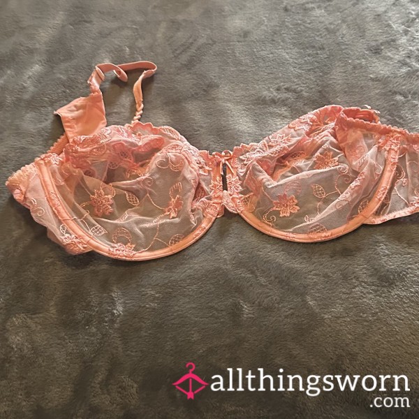 Peach Lacey Flowers Bra - Size UK 44DD - SSBBW