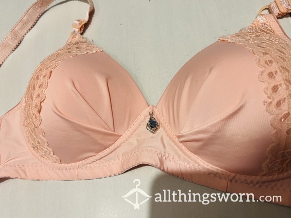 Cute Peach Satin Bra With Jewel Detail $40aud