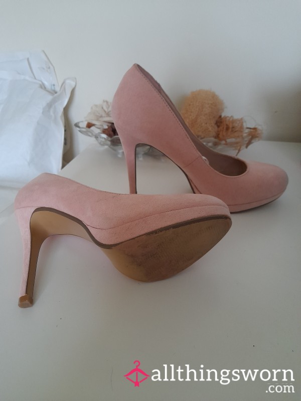 Peach Suede Stilettos Size 4, Well Worn