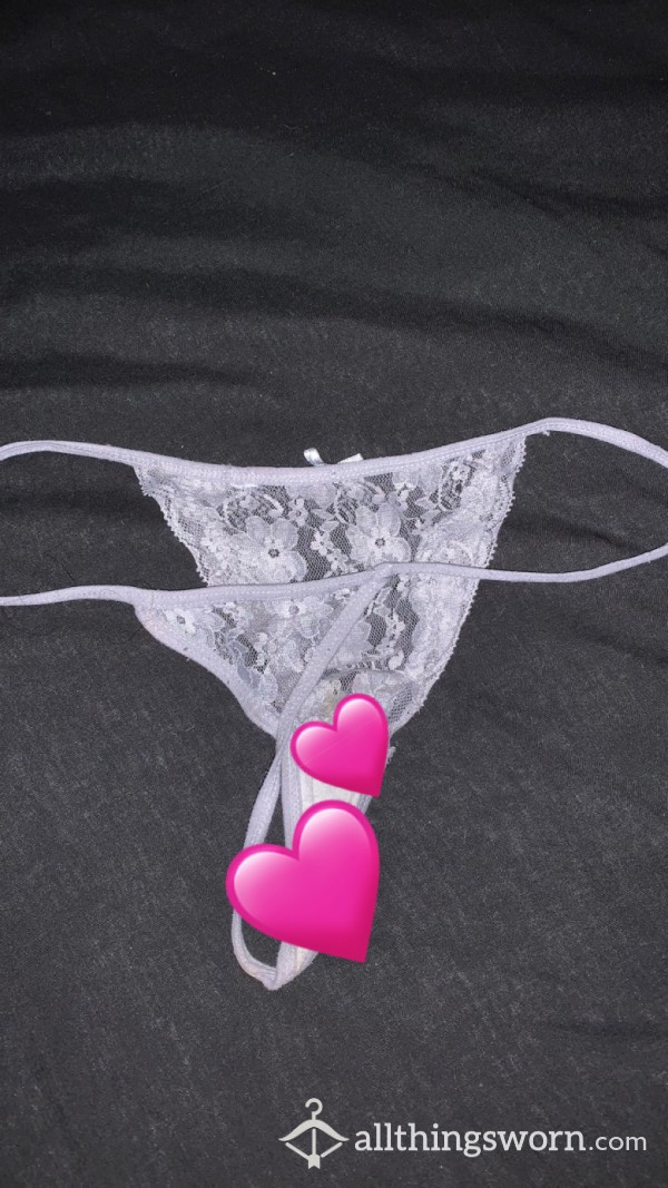 Petite Pu**y Stained Grey Lacy Thong