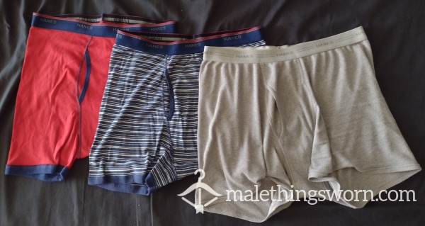 Pick 1, Custom Hanes Cotton Boxer Briefs, Red, Striped, Gray, Cotton