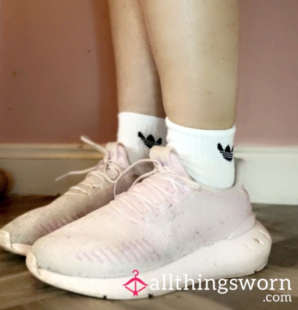 🎀 Pink Adidas Gym Trainers + 2 Min Video ♡ Size 5 UK ♡ Sweaty ♡ Tracked Shipping Available ⚓️