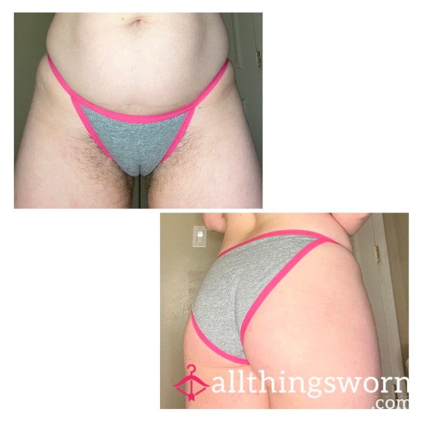 Pink And Grey Cotton Bikini Panty