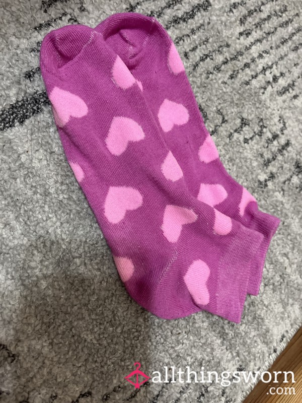 Pink And Purple Heart Ankle Socks