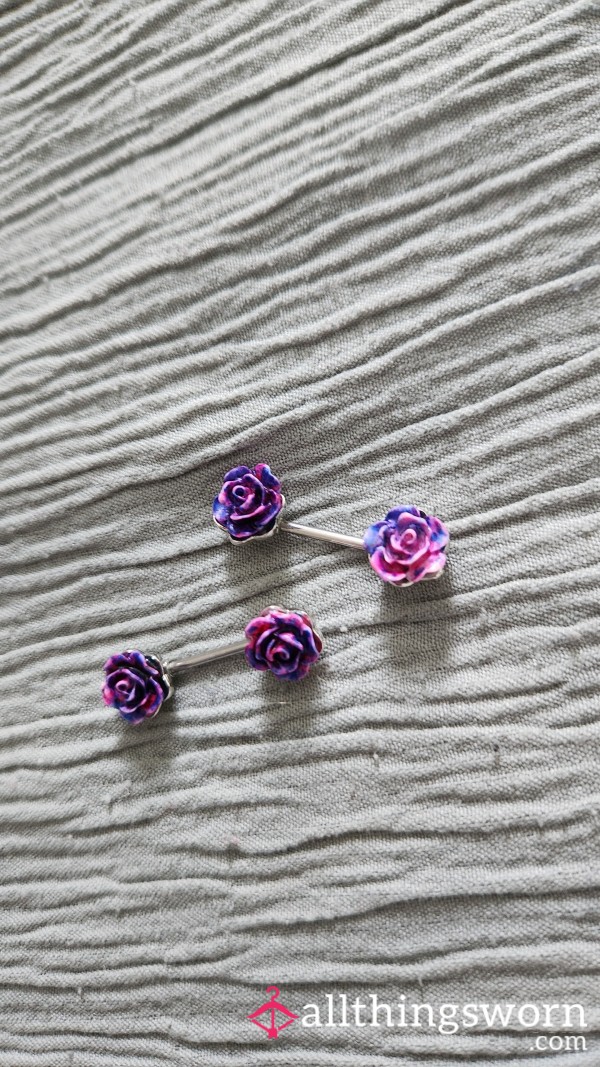 💘 Pink And Purple Rose Nipple Rings 💘