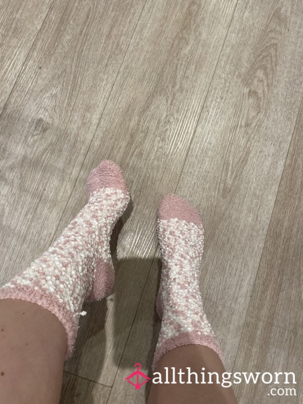 Pink And White Fluffy Socks X