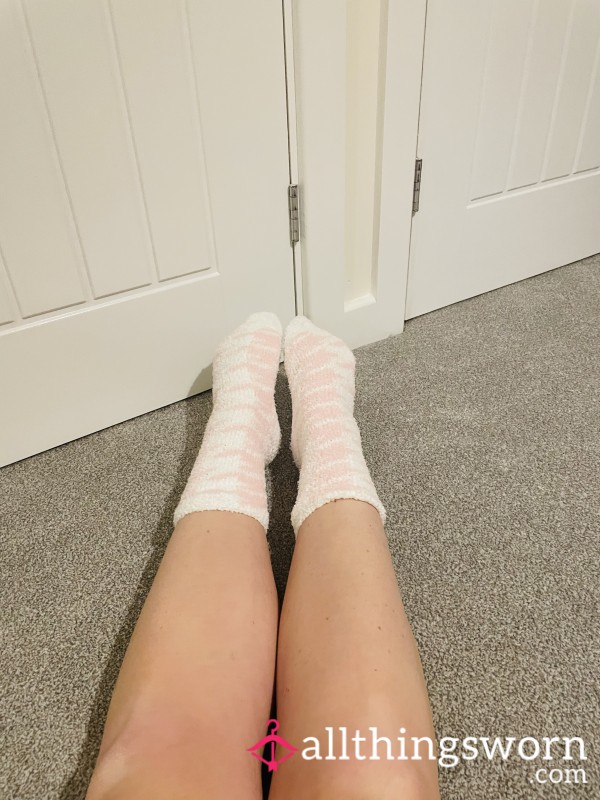 Pink And White Fluffy Socks