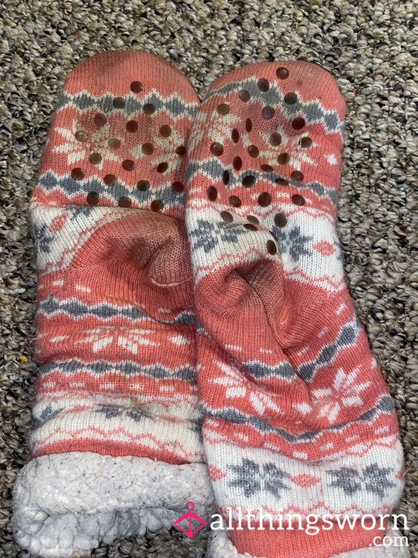 Pink And White Fuzzy Socks