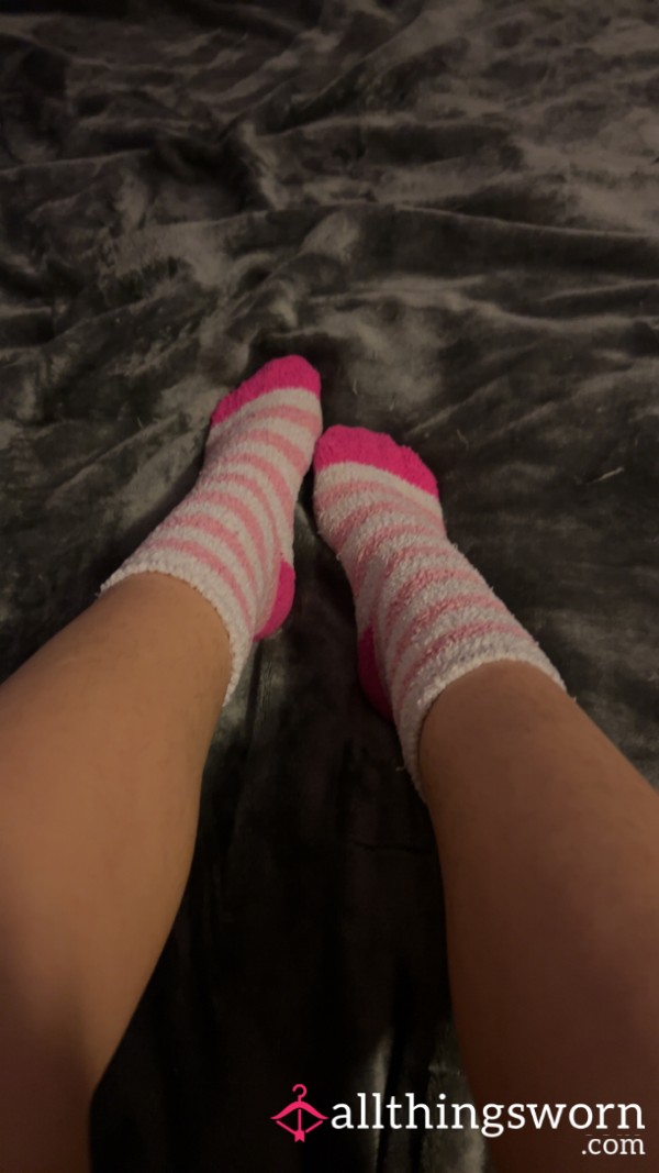 Pink And White Fuzzy Socks