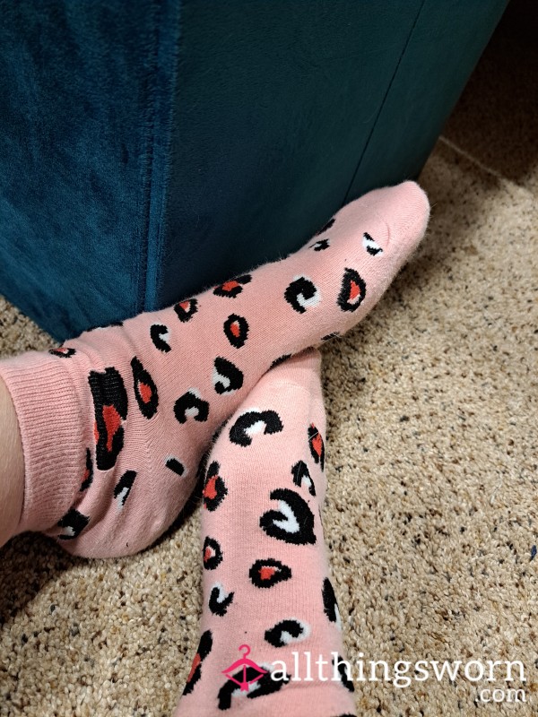 Pink Animal Print Ankle Socks