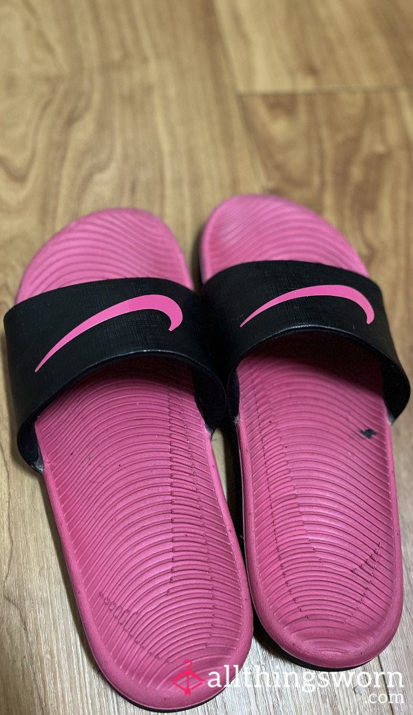 Pink & Black Nike Slides