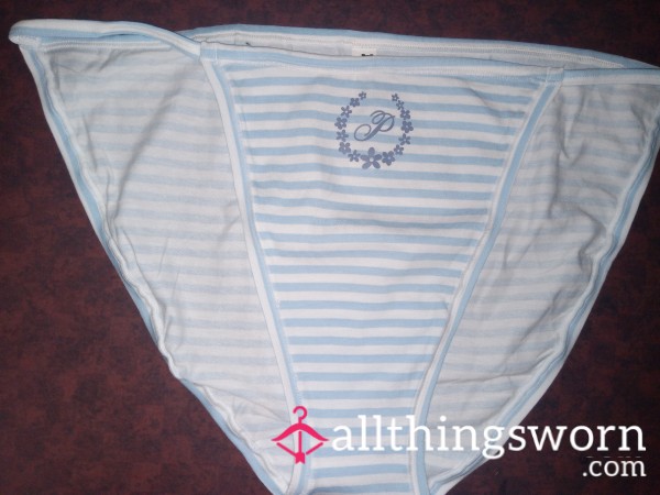 Pink Blue And White Strip Bikini Panties