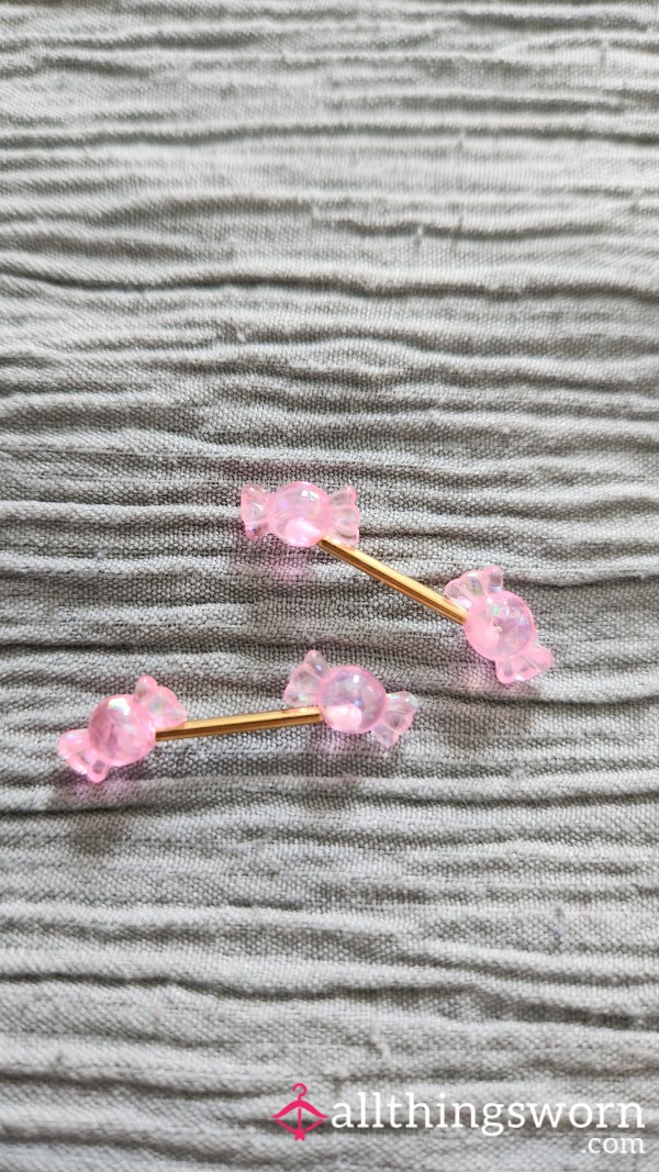 🍬 Pink Candy Nipple Rings 🍬