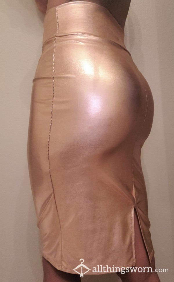 Pink Champagne Metallic Pencil Skirt