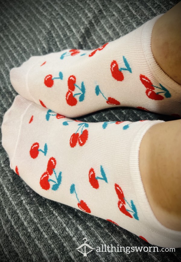 Pink Cherry Print Cotton Ankle Socks $25aud