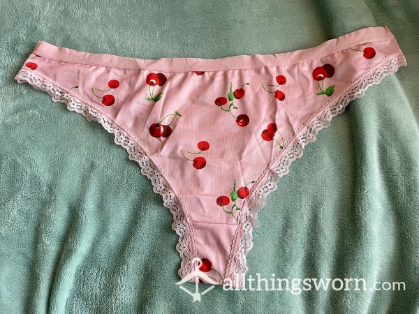 Pink Cherry Thong With Lace Detail