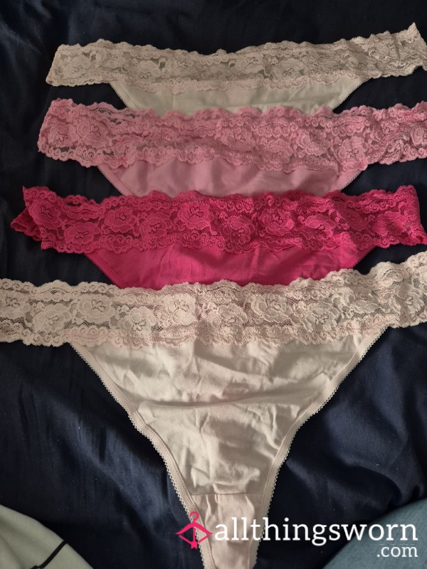 Pink Cotton And Lace Worn Thongs