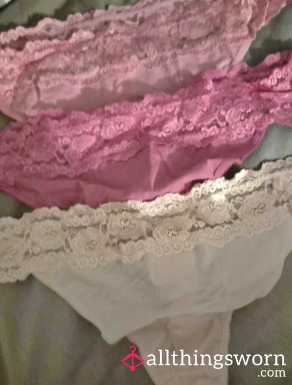 Pink Cotton And Lace Worn Thongs