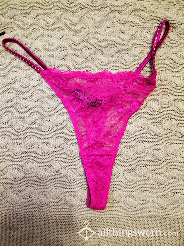 Pink Diamante Lace Thong