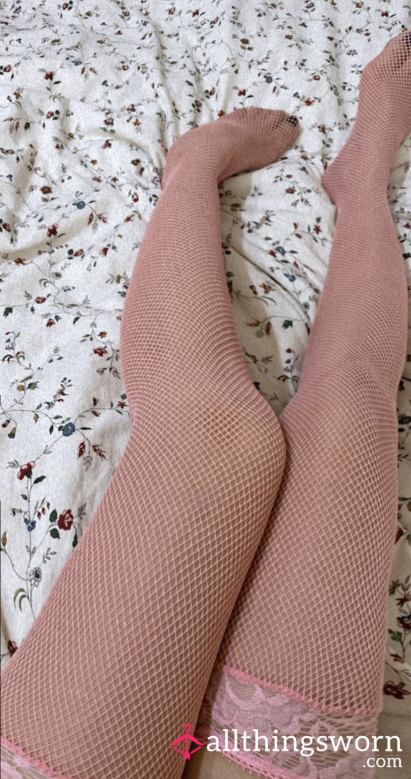 Pink Fishnet Lace Stockings