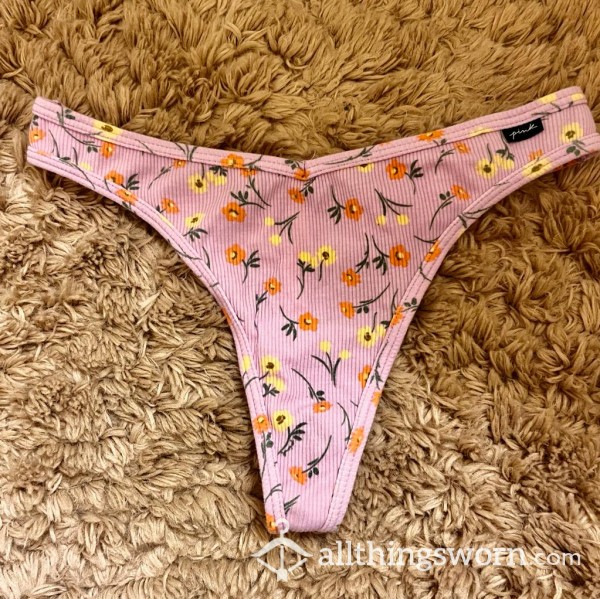 Pink Flor*l Thong - Ready To Be Worn By Request 🌸