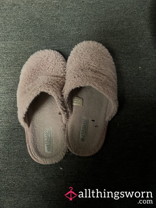 Pink Fluffy Over Worn Slippers