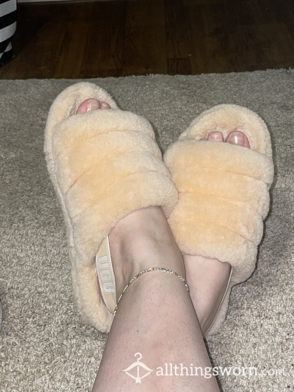 Pink Fuzzy Platform UGG Slippers