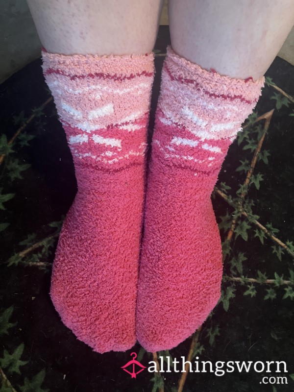 🎀Pink Fuzzy❄️snowflake Socks🧦