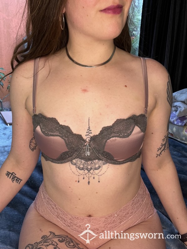 Pink & Grey Silky Satin Bra