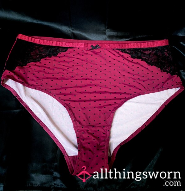 Deep Pink Panties With Black Hearts And Lace