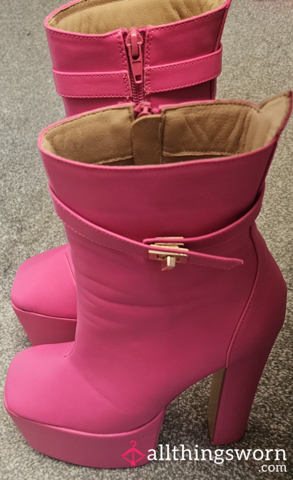 Pink High Heeled Platform Boots