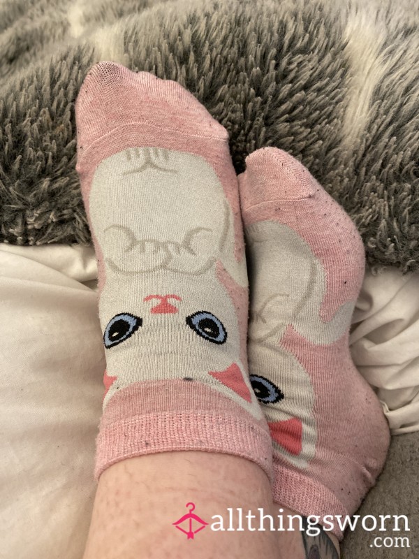 Pink Kitten Socks Worn For Multiple Days