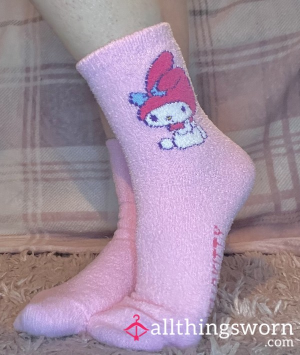 🩷🐾 Pink Kuromi Fluffy Bed Socks With 2 Minute Video + Photo-Set ♡ Hello Kitty ♡ £3 P&P UK