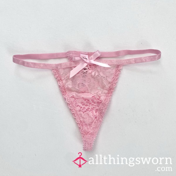 Pink Lace Bow G-String Thong