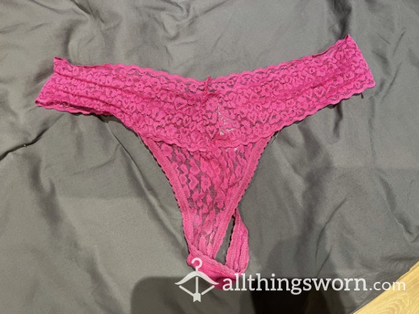 Pink Lace Worn Thong