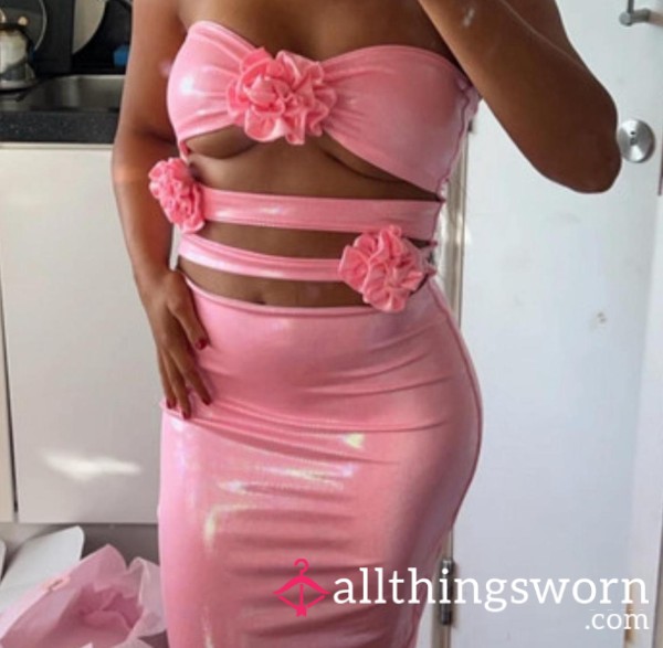 Pink Latex Skin Tight Underboob Dress