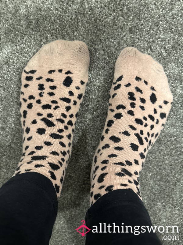 Old Pink Leopard Print Socks Worn