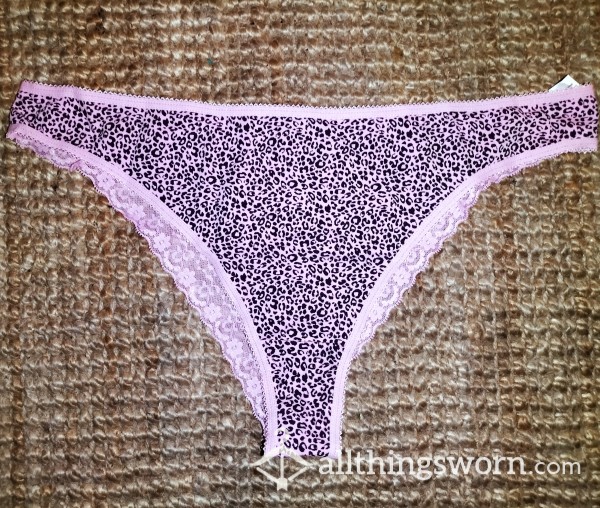 Pink Leopard Lace Trim Brazilian