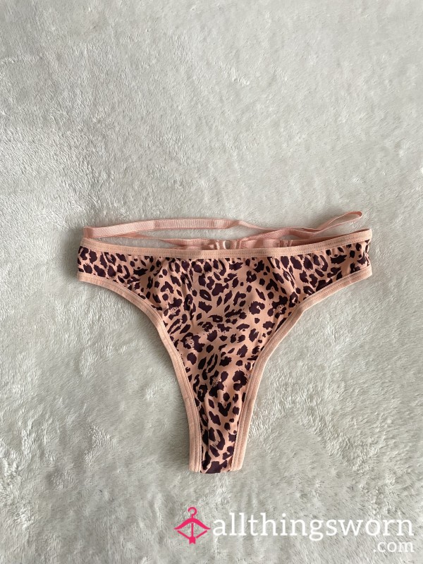 Pink Leopard Print Strap Thong