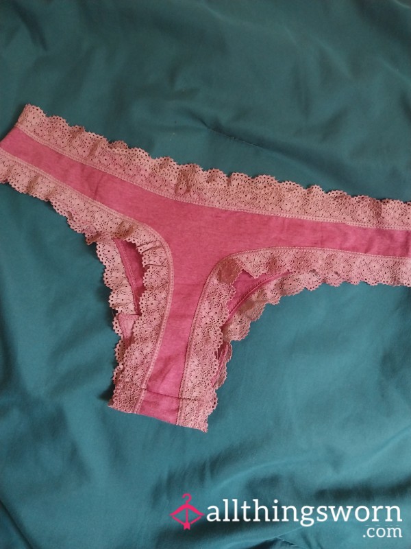 Pink/ Mauve Lace Trimmed, Cotton Thongs