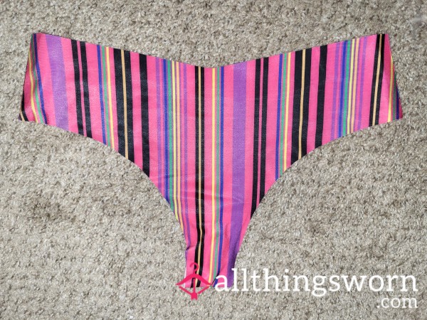 Pink + Multi Colored Striped Seamless Thong