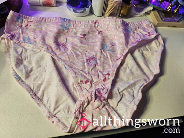 Pink Orange Flower Cotton Panties Size M