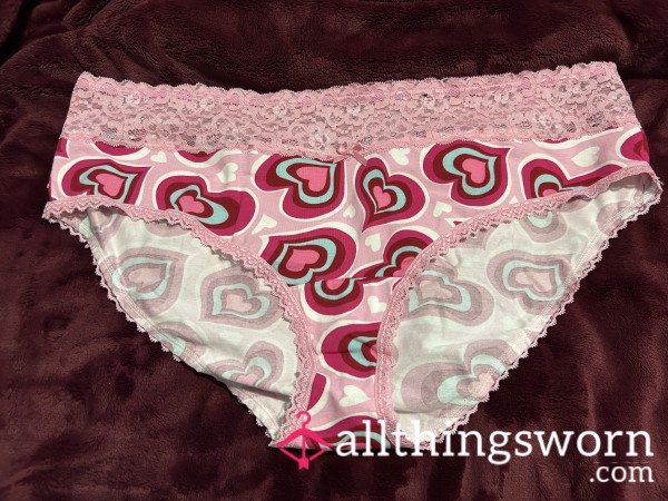 ~PINK PRETTY HEART PRINT LACE TRIM COTTON CHEEKY PANTY~