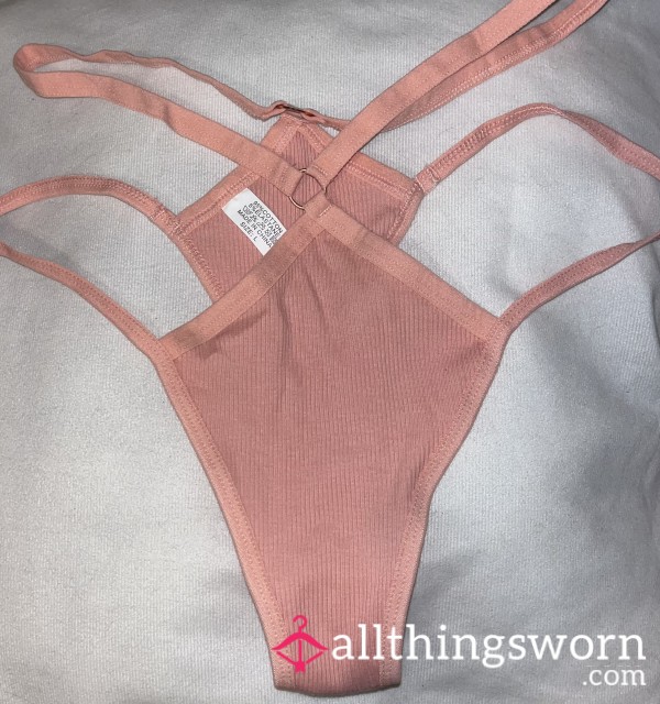 Pink Ribbed And String Detail Thong