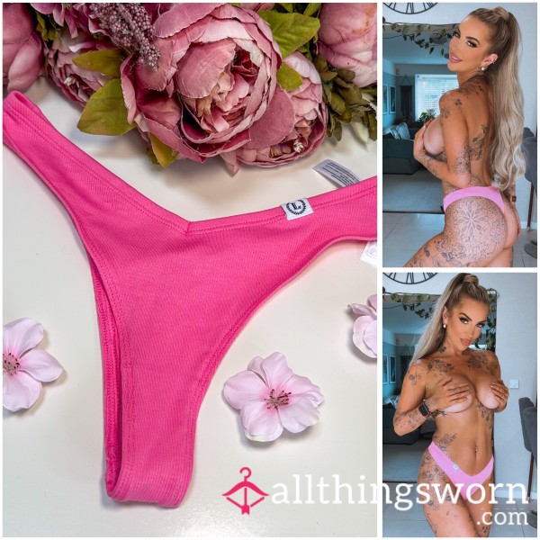 Pink Ribbed Cotton Thong