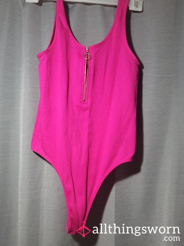 Pink Ribbed Thong Bodysuit